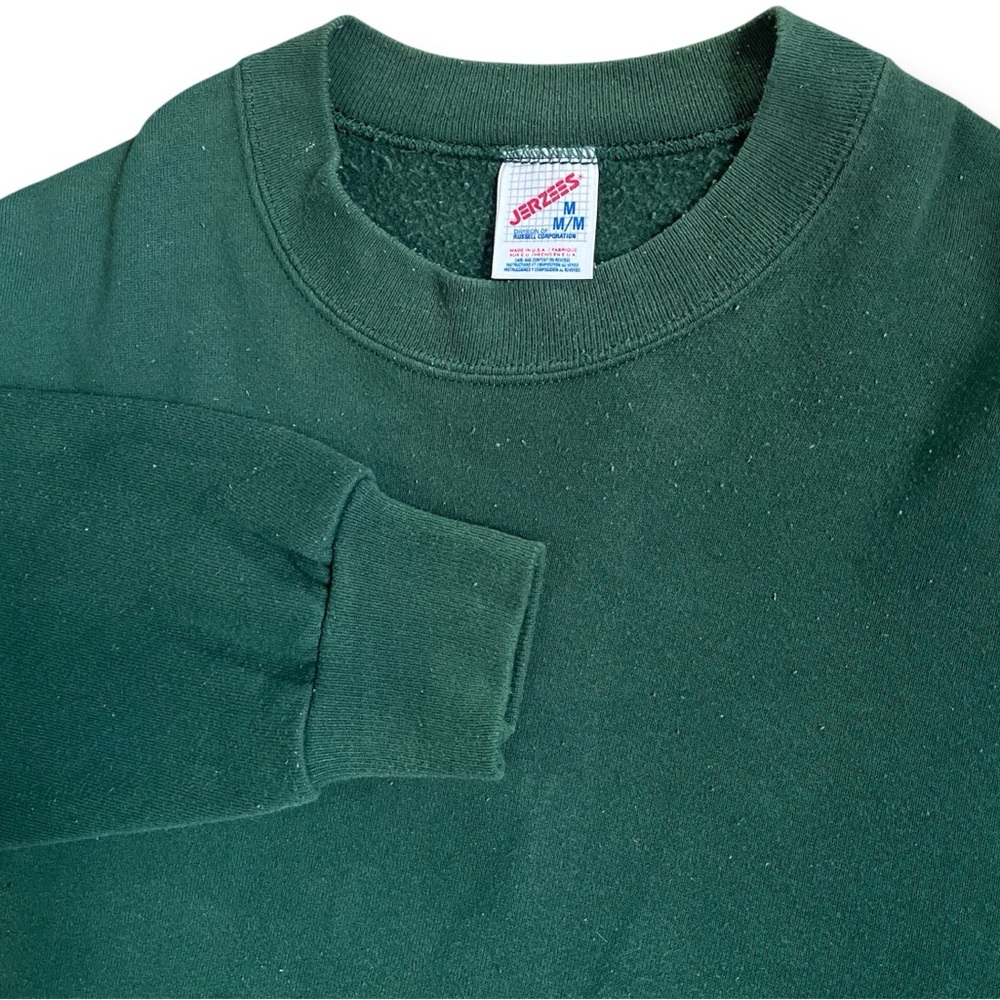Vintage Jerzees Sweater Mens Size Medium Green Crewneck Blank Pullover 90s USA